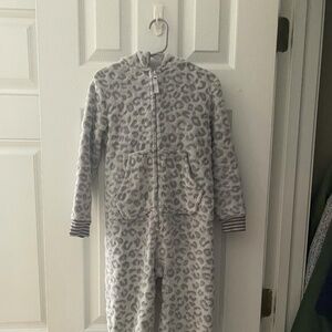 Cat & Jack Gray Fleece Cat Ear One Piece Zip Up Pajamas XS 4/5